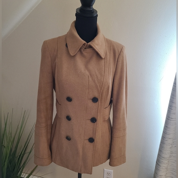 🌟MODA International Double-Breasted Wool-Blend Pea Coat, Camel Tan Size Small - Picture 5 of 9